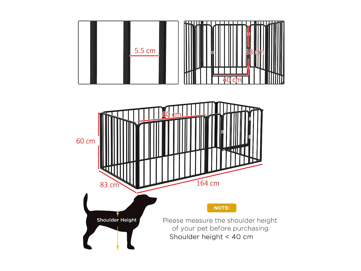 Cancellino per cani a 6 pannelli modulabili in acciaio nero