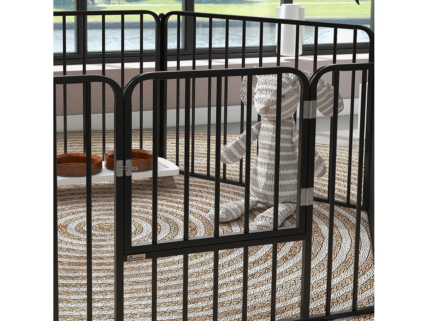 Cancellino per cani a 6 pannelli modulabili in acciaio nero