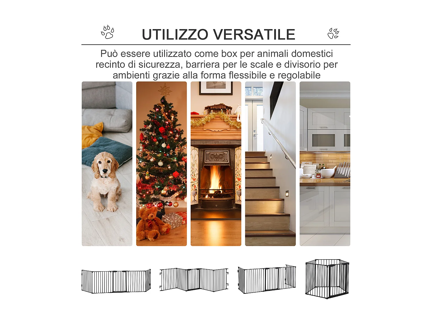 Cancellino per cani pieghevole e modulabile a 5 pannelli nero