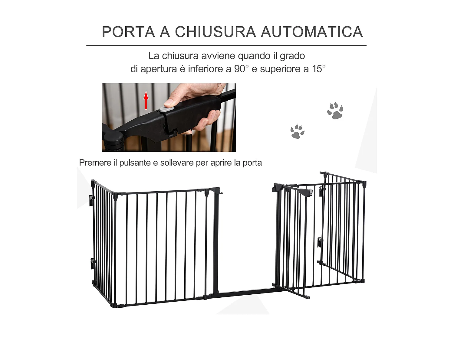 Cancellino per cani pieghevole e modulabile a 5 pannelli nero