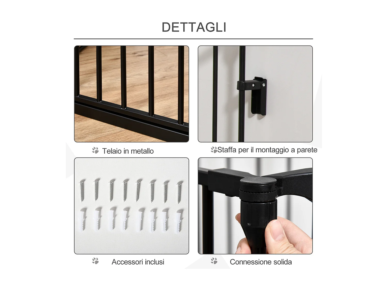 Cancellino per cani pieghevole e modulabile a 5 pannelli nero