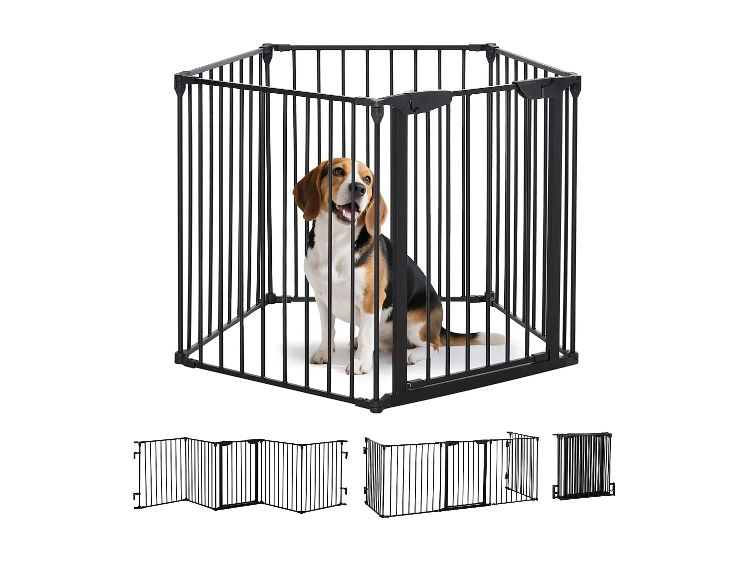 Cancellino per cani pieghevole e modulabile a 5 pannelli nero