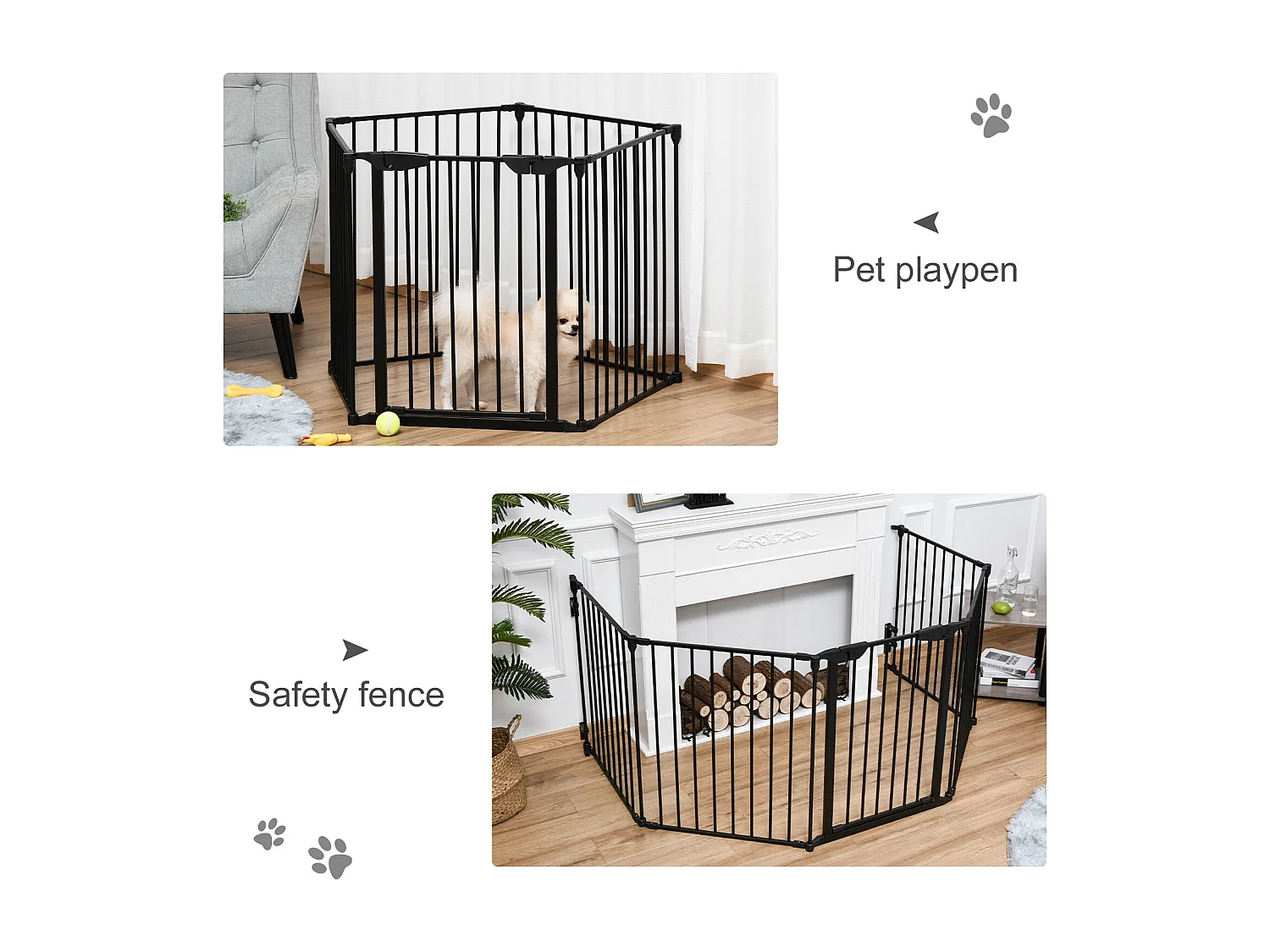 Cancellino per cani pieghevole e modulabile a 5 pannelli nero