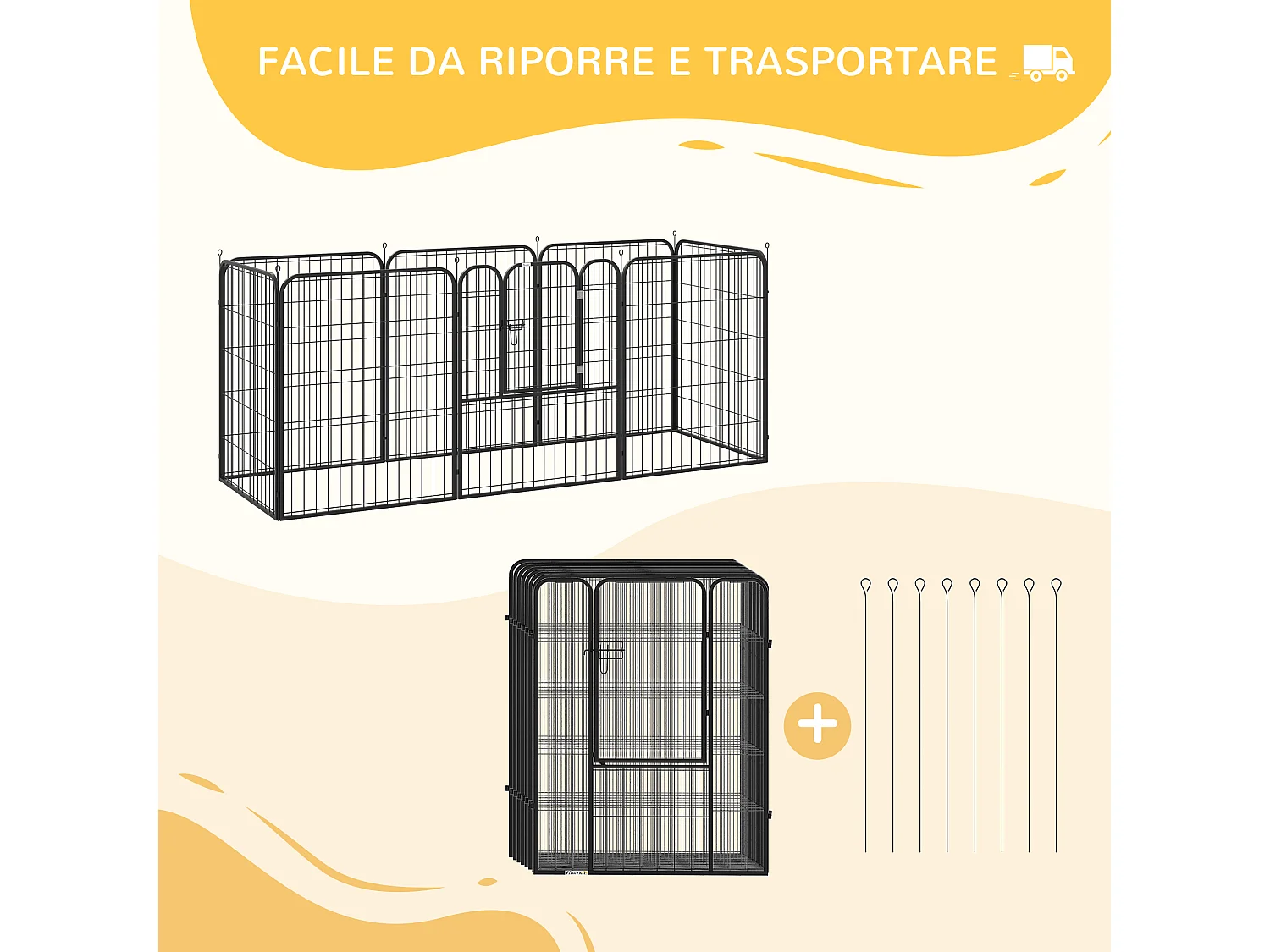 Recinto modulare per cani e cuccioli da interno esterno 8 pz 80x100cm