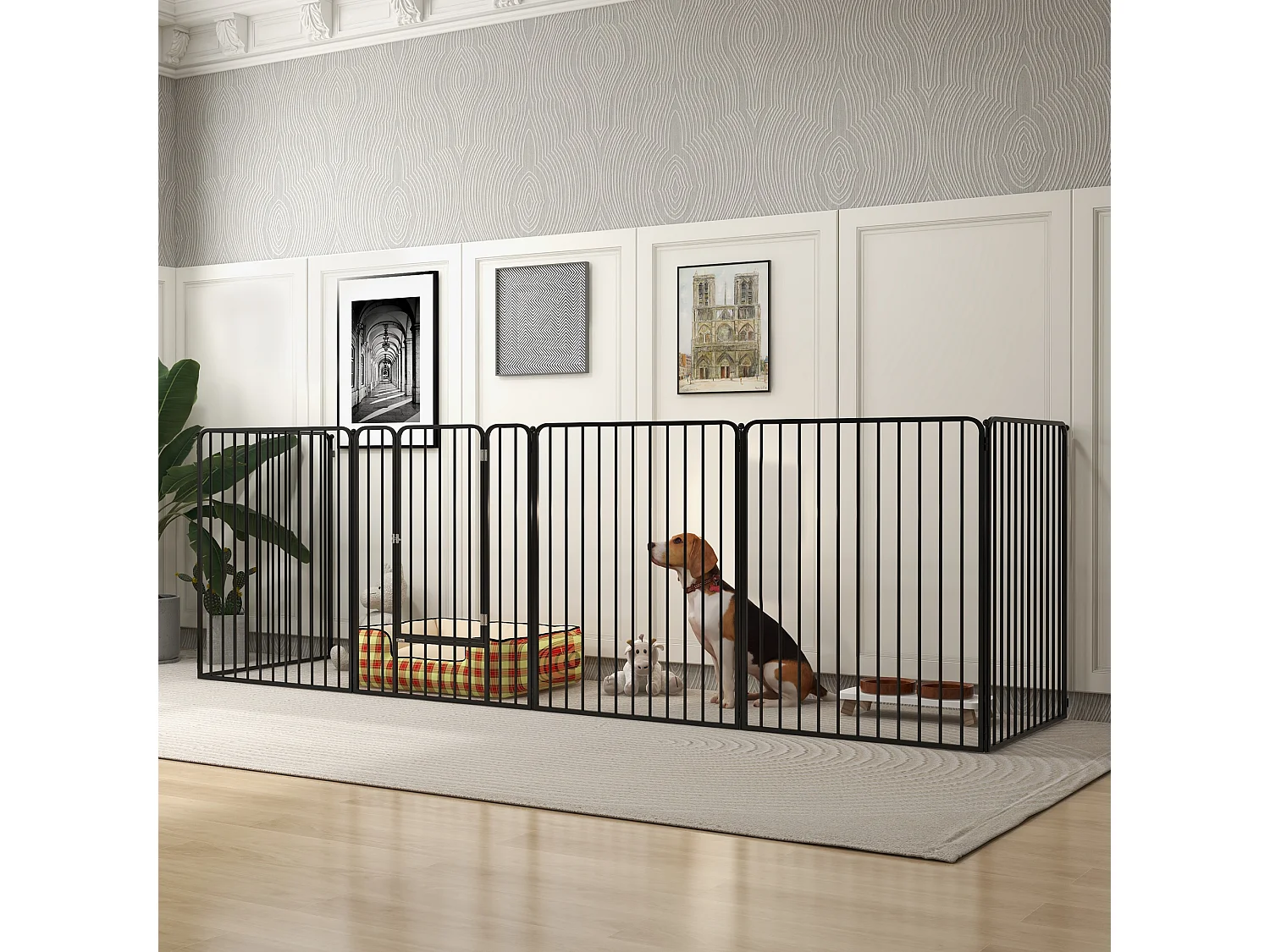 Cancellino per cani grandi a 6 pannelli modulabili 164x83x100cm nero