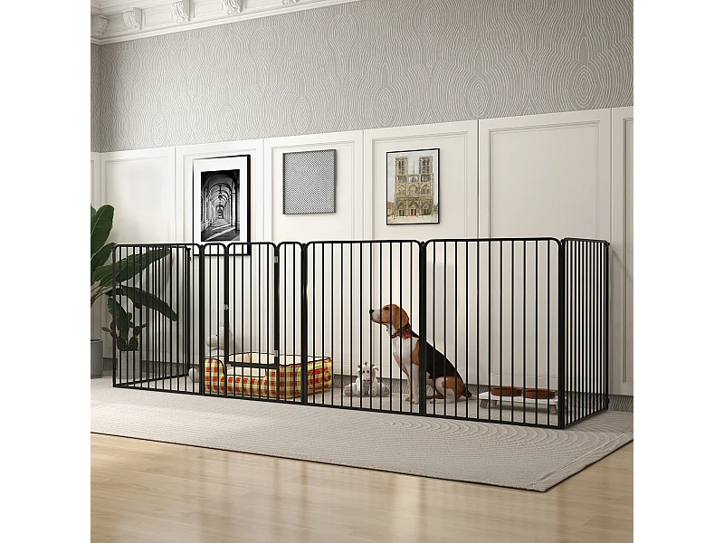 Cancellino per cani grandi a 6 pannelli modulabili 164x83x100cm nero