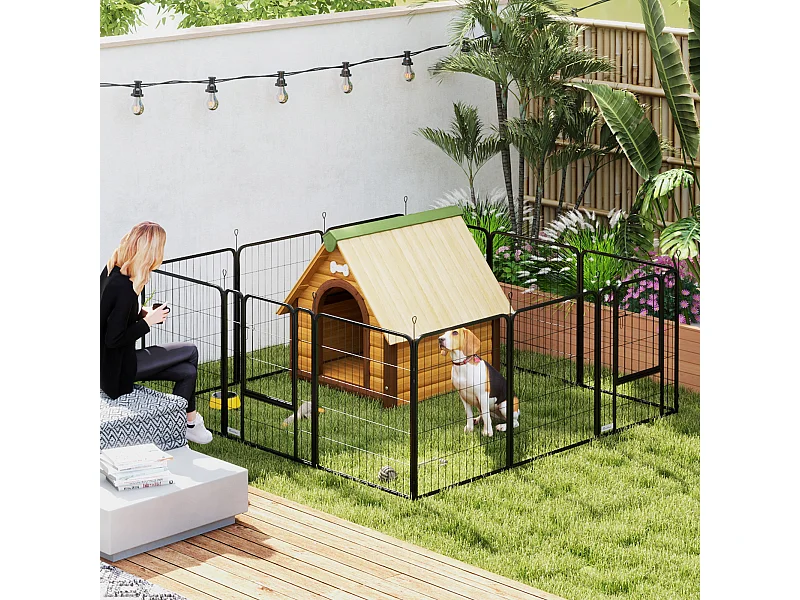 Recinto per cani a 12 pannelli modulabili da 68x1.5x80cm in acciaio nero