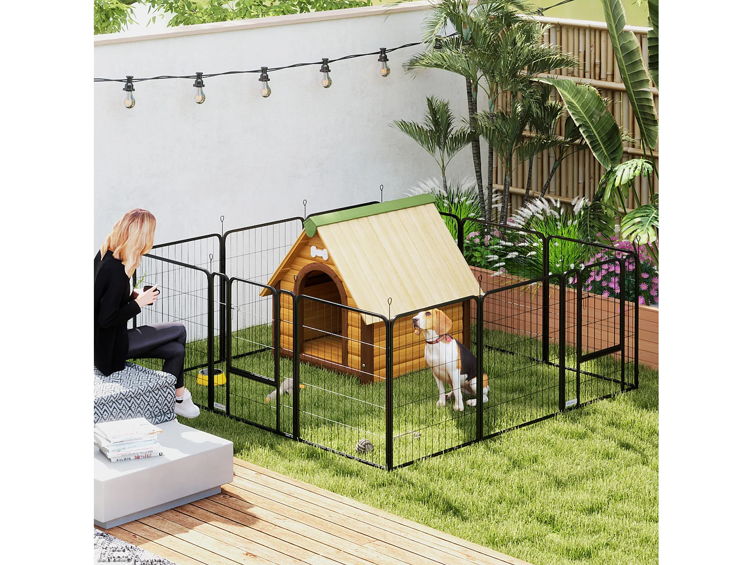 Recinto per cani a 12 pannelli modulabili da 68x1.5x80cm in acciaio nero
