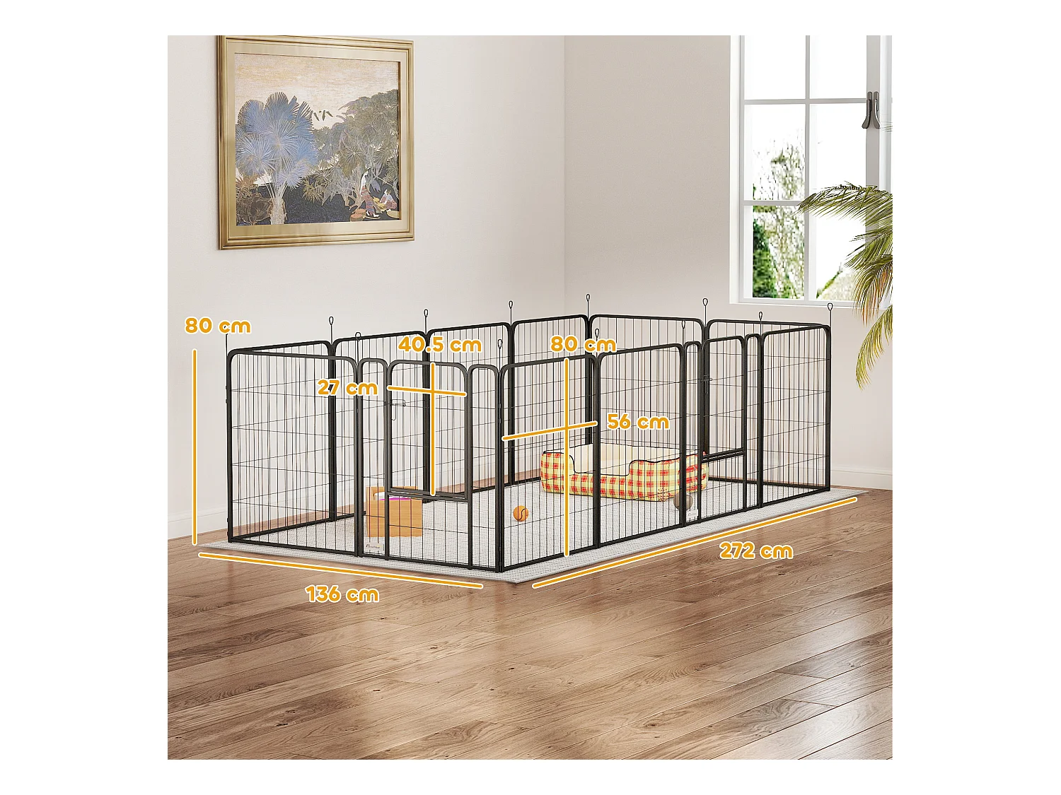 Recinto per cani a 12 pannelli modulabili da 68x1.5x80cm in acciaio nero