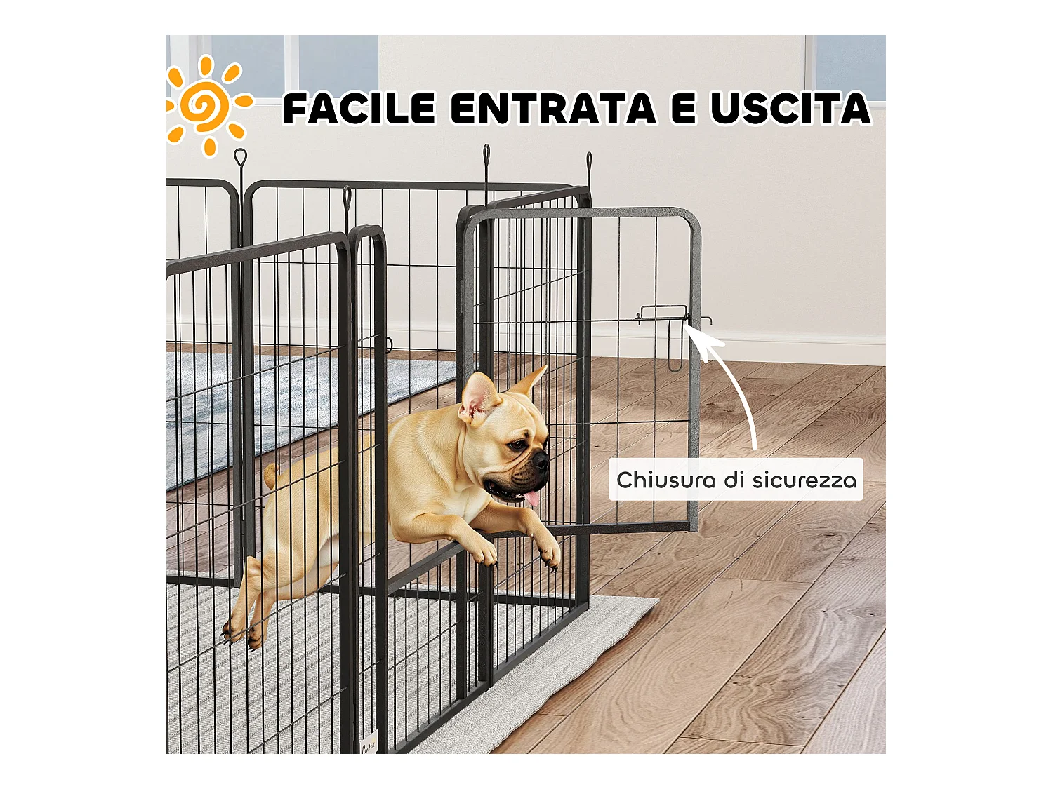 Recinto per cani a 12 pannelli modulabili da 68x1.5x80cm in acciaio nero