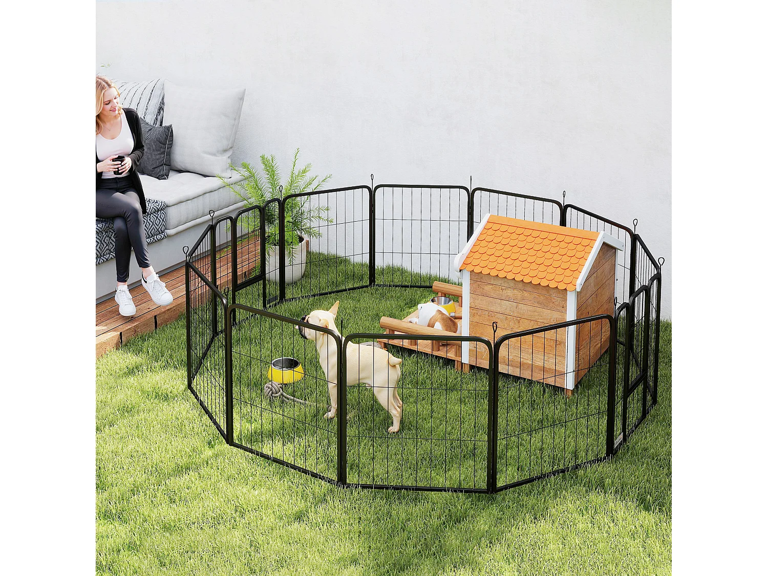 Recinto per cani a 12 pannelli modulabili da 68x1.5x80cm in acciaio nero