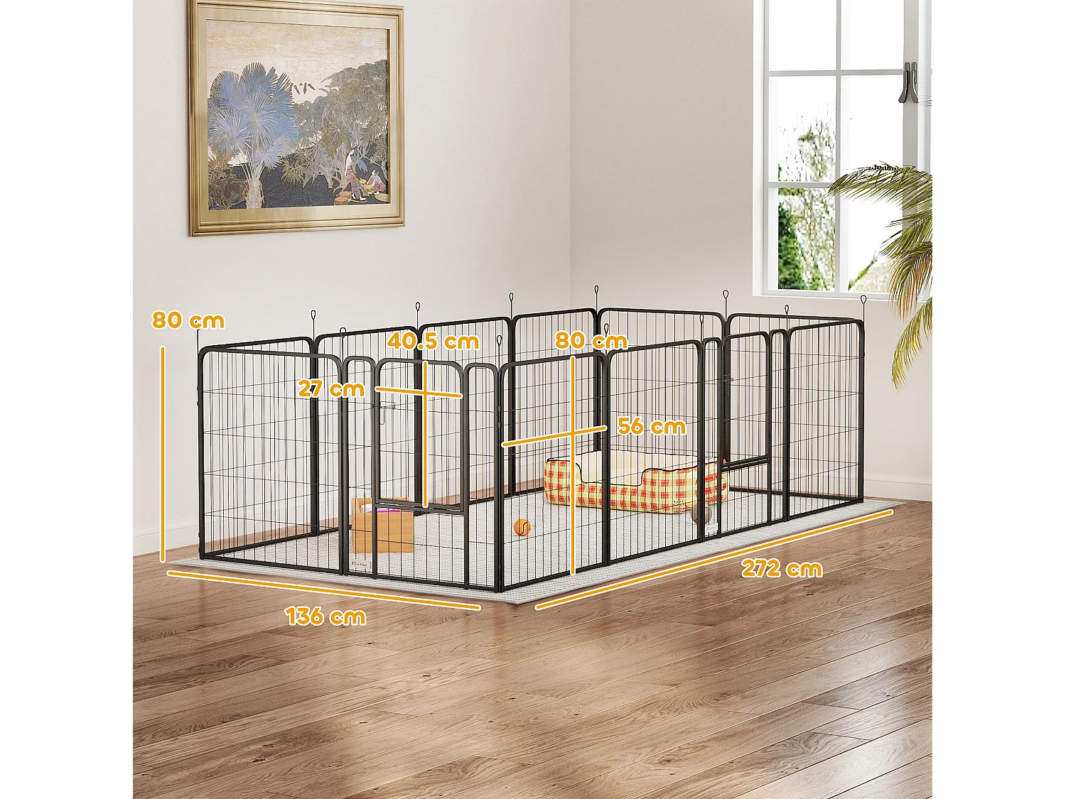 Recinto per cani a 12 pannelli modulabili da 68x1.5x80cm in acciaio nero