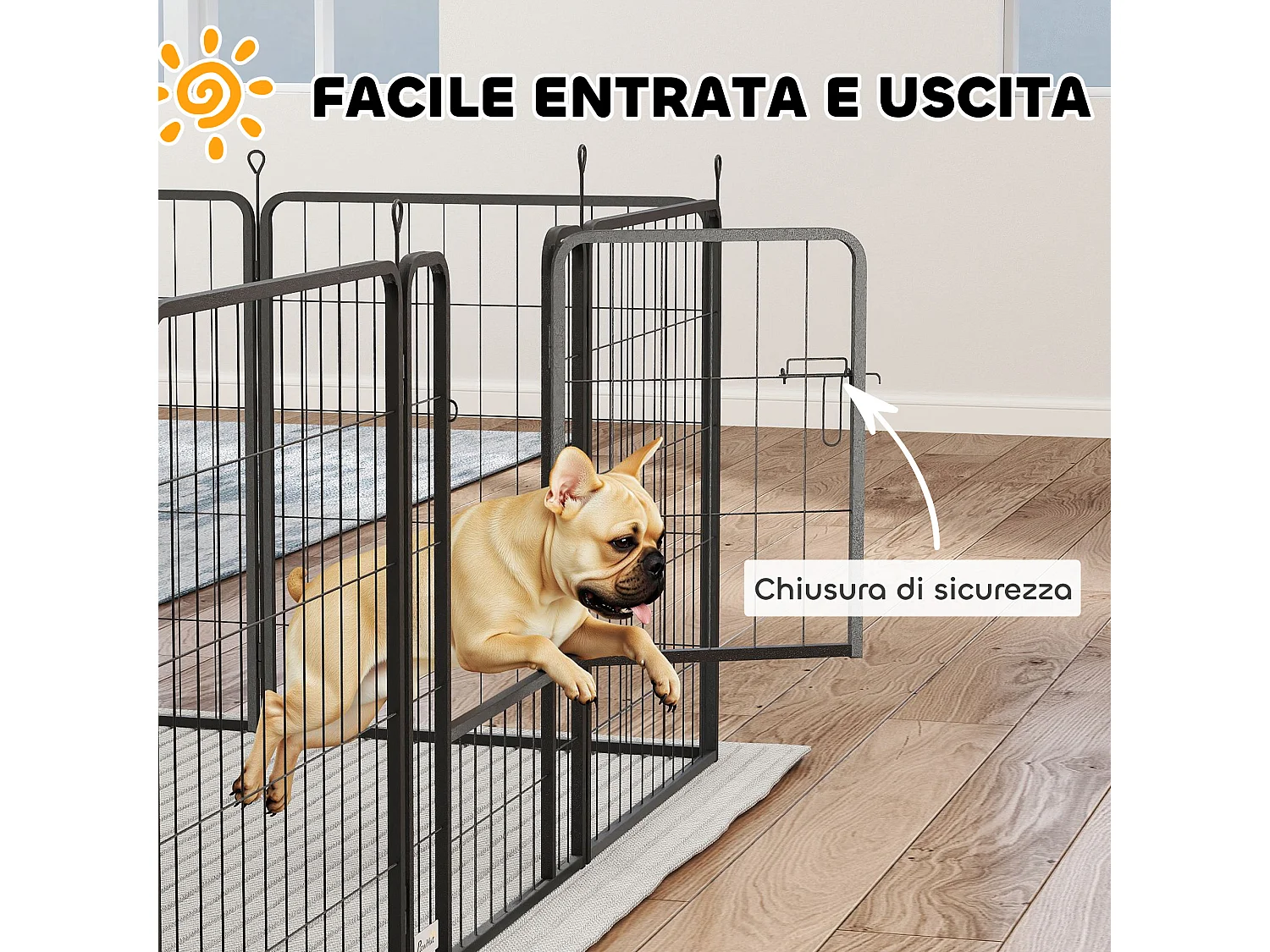 Recinto per cani a 12 pannelli modulabili da 68x1.5x80cm in acciaio nero