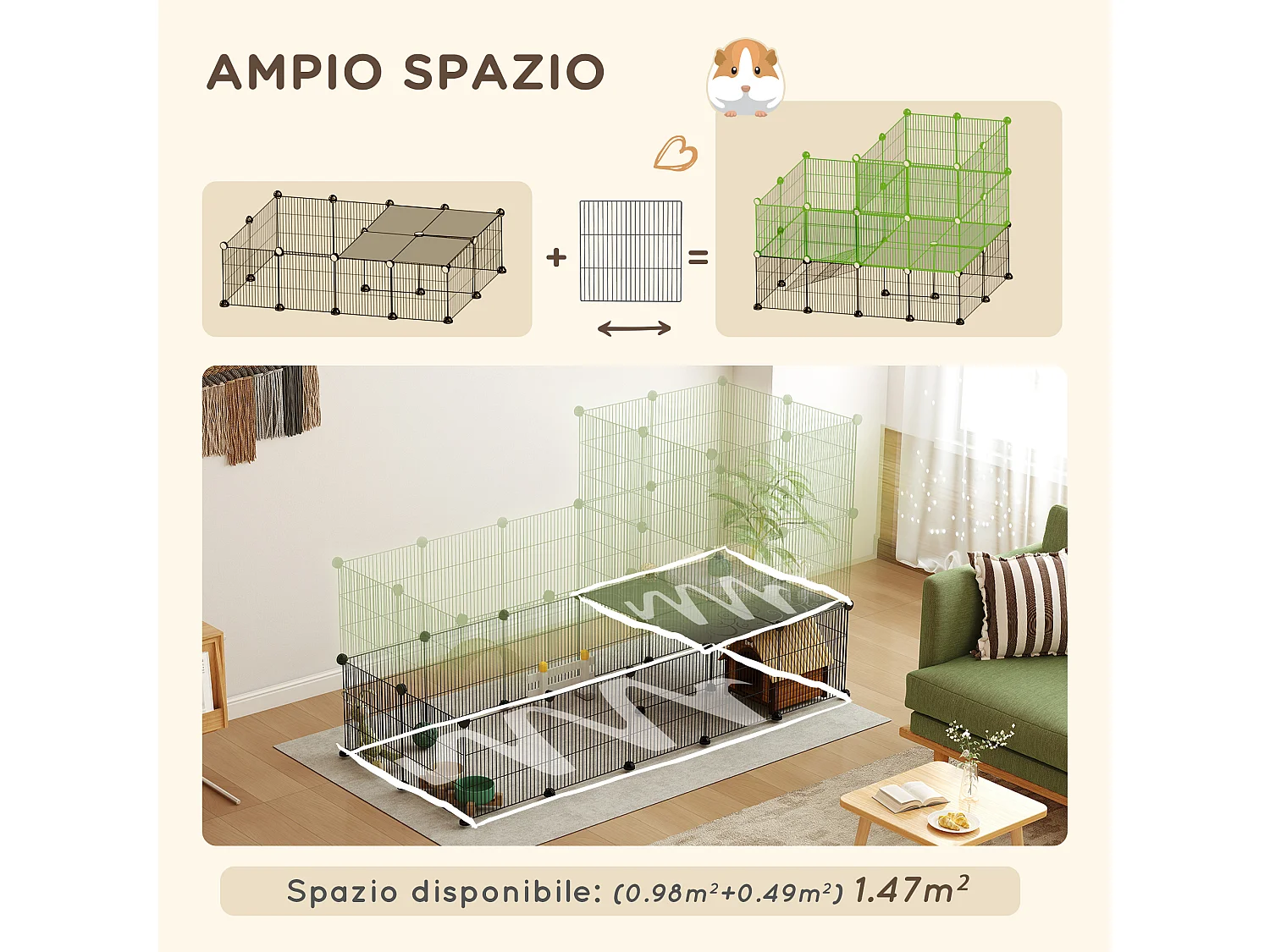 Recinto per animali modulabile e multilivello con 39 pannelli nero