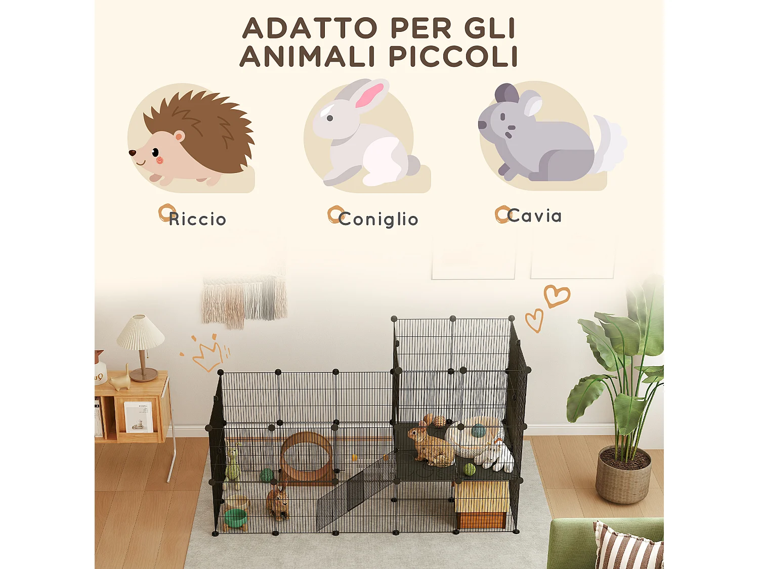 Recinto per animali modulabile e multilivello con 39 pannelli nero