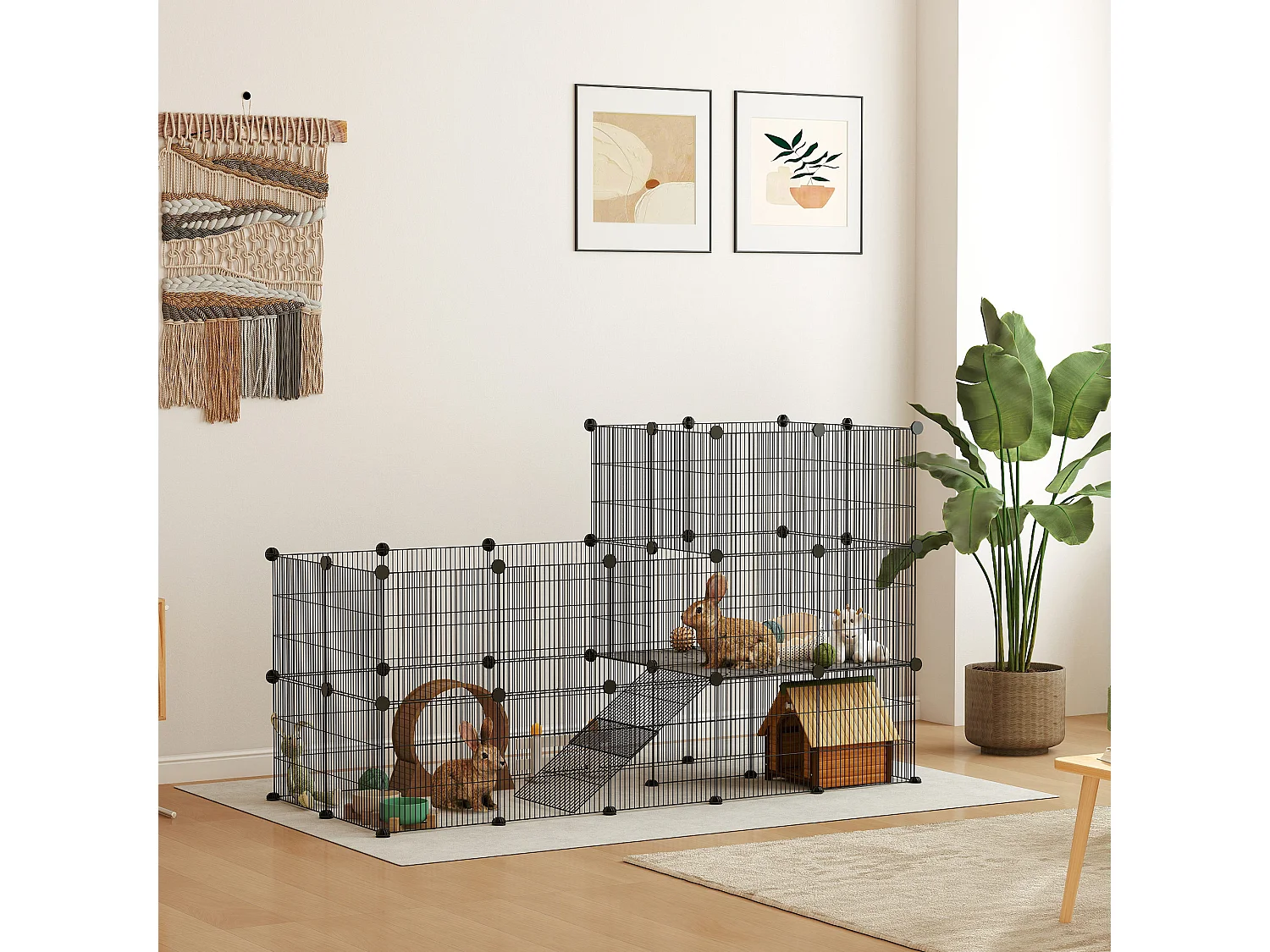 Recinto per animali modulabile e multilivello con 39 pannelli nero