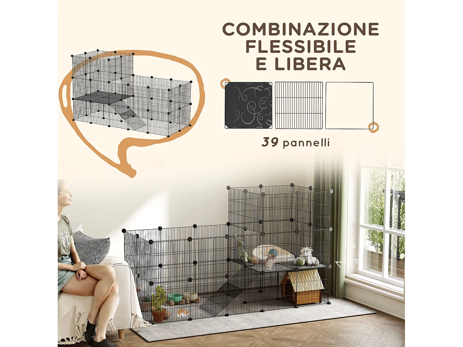 Recinto per animali modulabile e multilivello con 39 pannelli nero