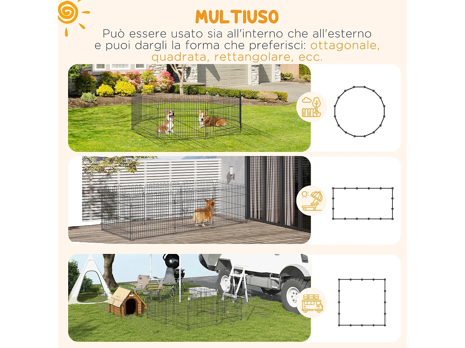 Gabbia per cani e gatti kennel salvaspazio in acciaio φ158x61cm nero