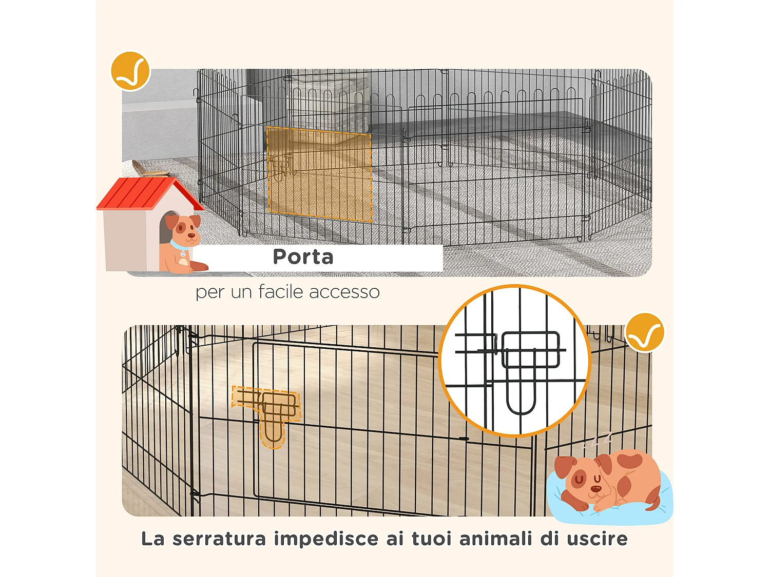 Gabbia per cani e gatti kennel salvaspazio in acciaio φ158x61cm nero