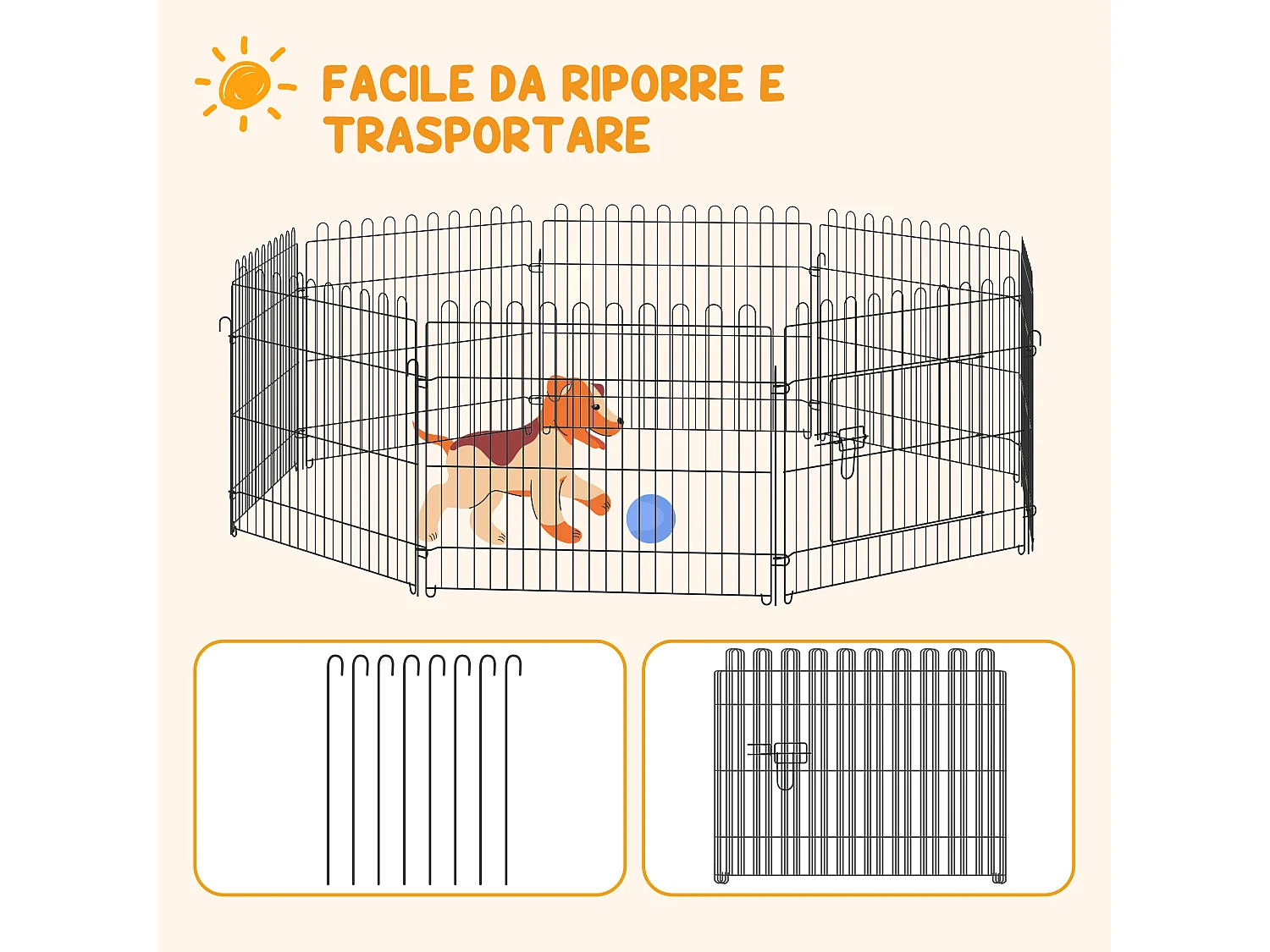 Gabbia per cani e gatti kennel salvaspazio in acciaio φ158x61cm nero