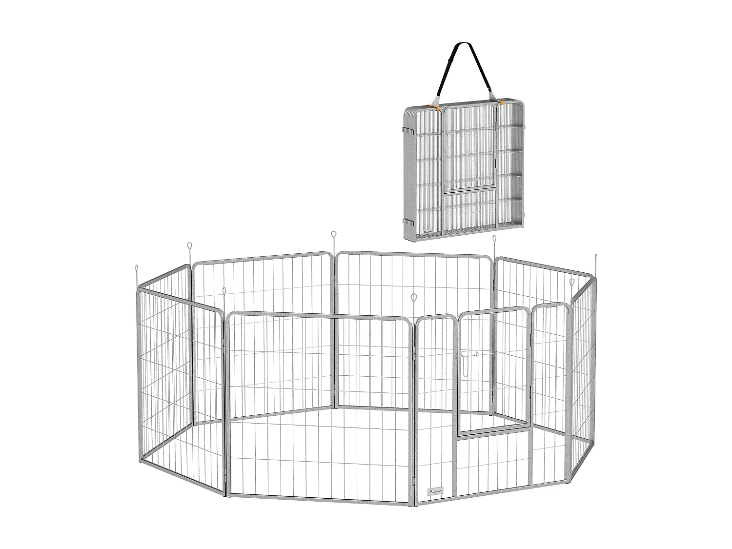 Recinto per cani 8 pannelli pieghevole con porta altezza 80 cm argento