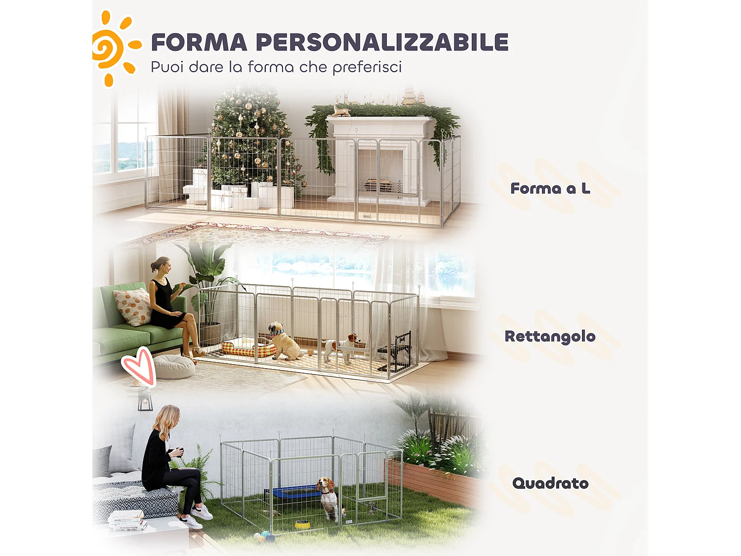 Recinto per cani 8 pannelli pieghevole con porta altezza 80 cm argento