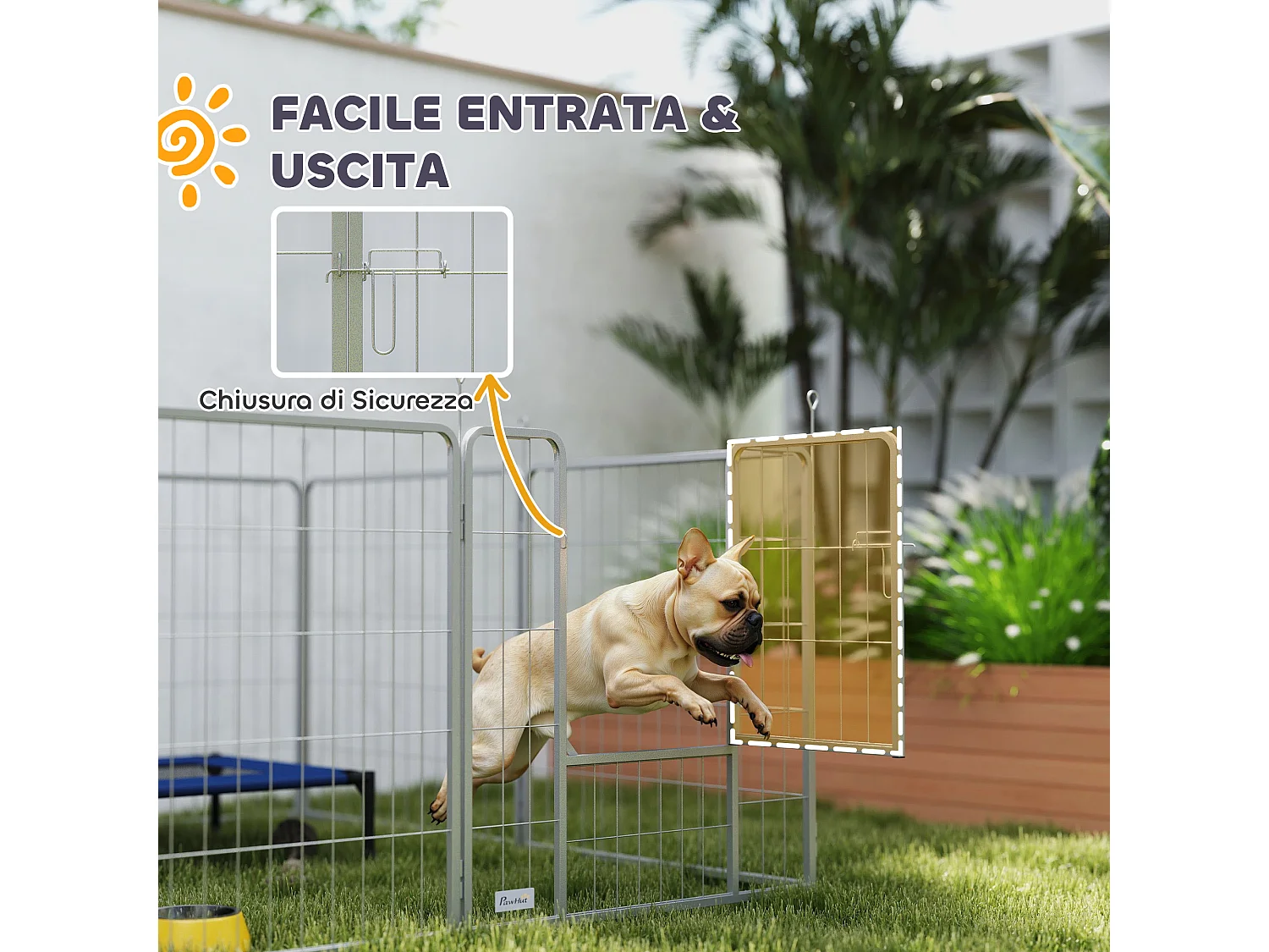 Recinto per cani 8 pannelli pieghevole con porta altezza 80 cm argento