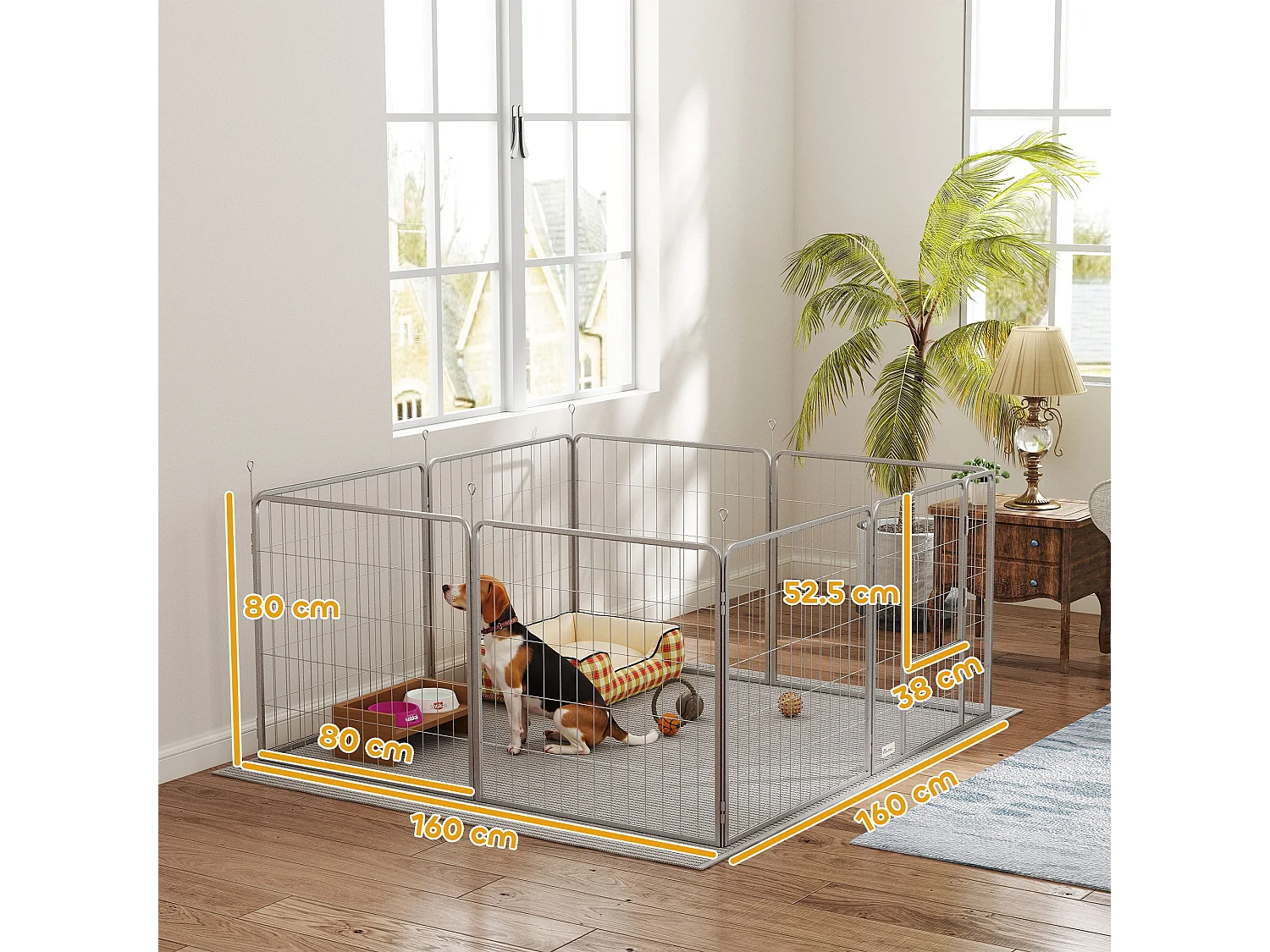 Recinto per cani 8 pannelli pieghevole con porta altezza 80 cm argento