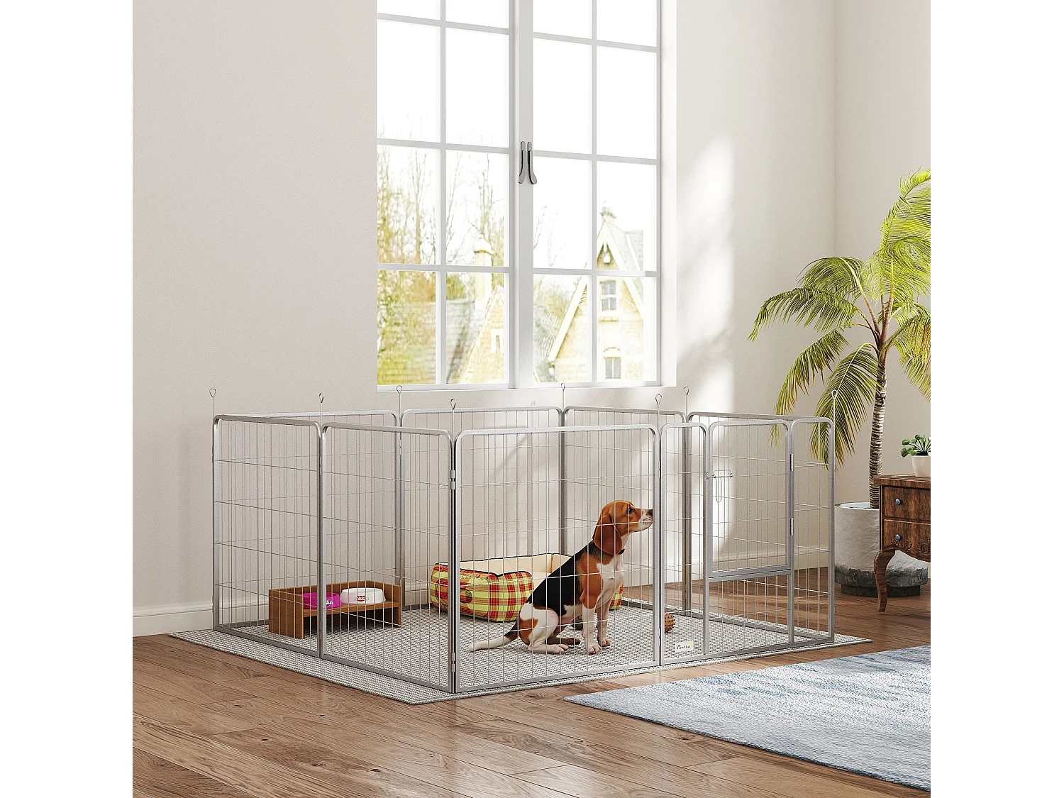 Recinto per cani 8 pannelli pieghevole con porta altezza 80 cm argento