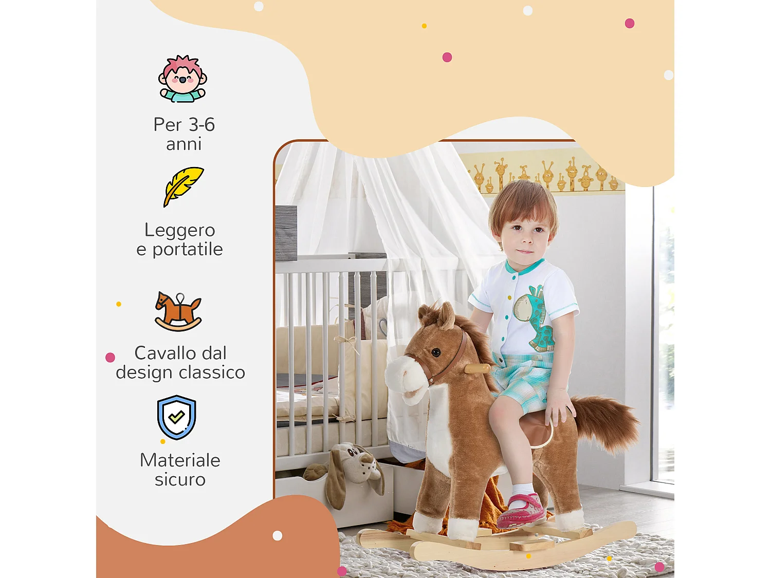 Cavallo a dondolo giocattolo bambini 36-72 mesi marrone