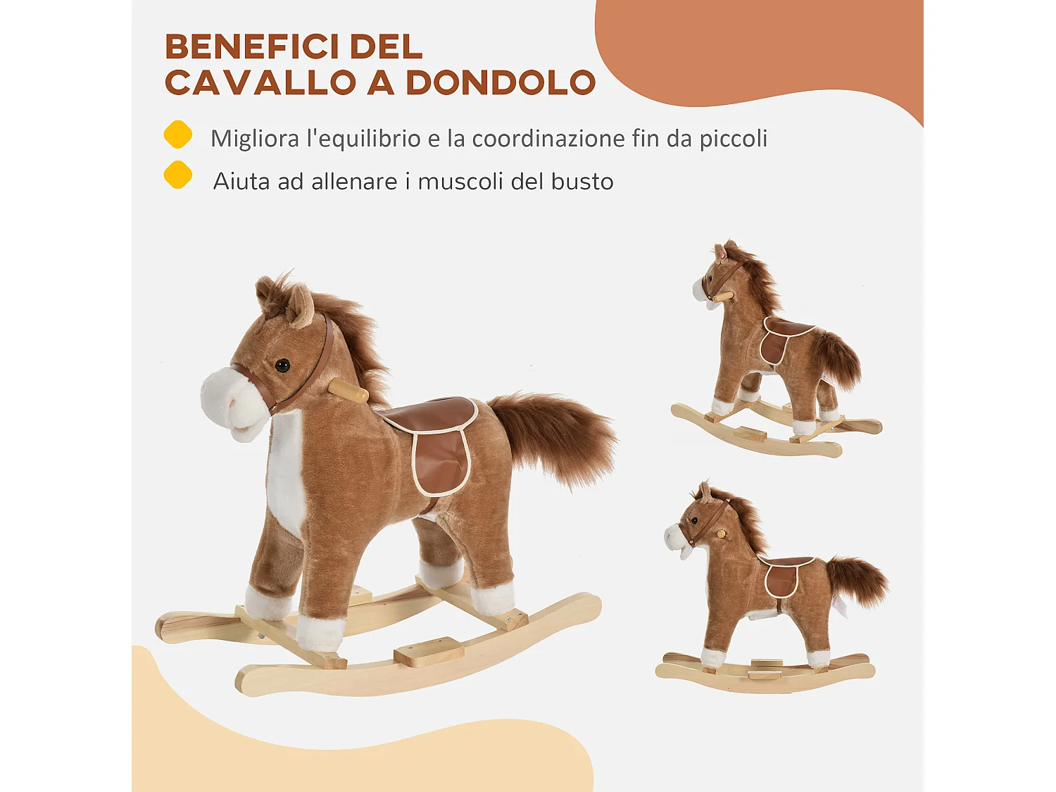 Cavallo a dondolo giocattolo bambini 36-72 mesi marrone