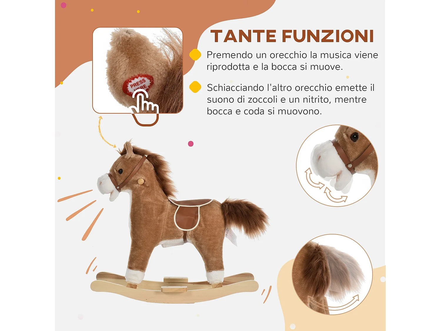 Cavallo a dondolo giocattolo bambini 36-72 mesi marrone