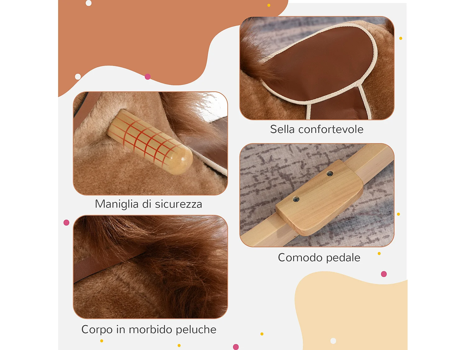 Cavallo a dondolo giocattolo bambini 36-72 mesi marrone