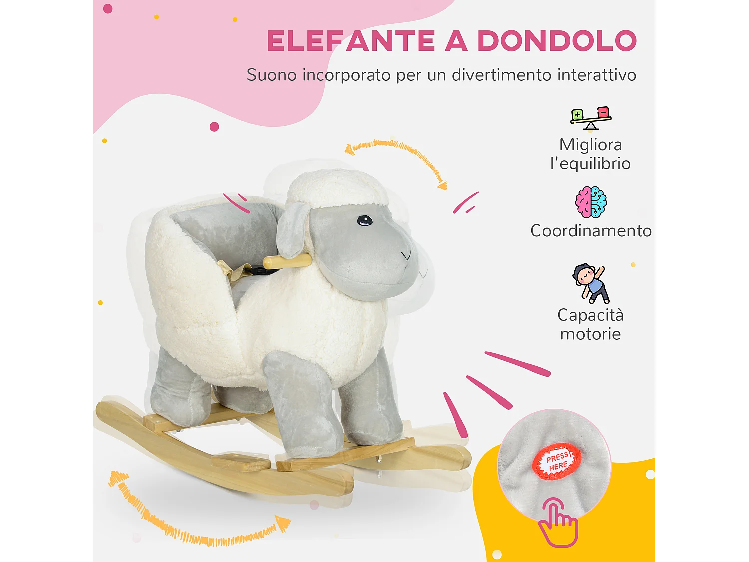 Cavallo a dondolo per bambini 18-36 mesi a pecorella con suoni grigio