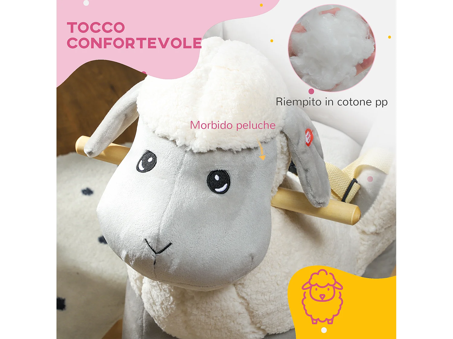 Cavallo a dondolo per bambini 18-36 mesi a pecorella con suoni grigio