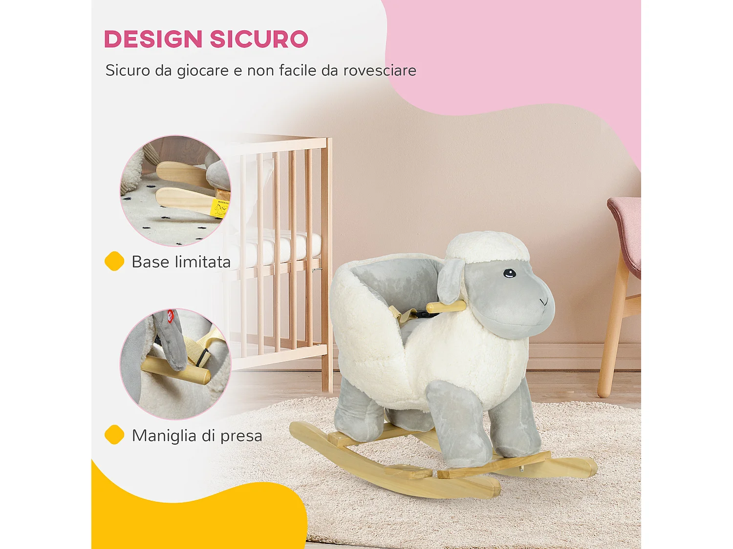 Cavallo a dondolo per bambini 18-36 mesi a pecorella con suoni grigio