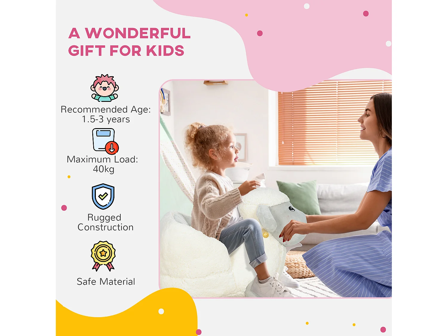 Cavallo a dondolo per bambini 18-36 mesi a pecorella con suoni grigio