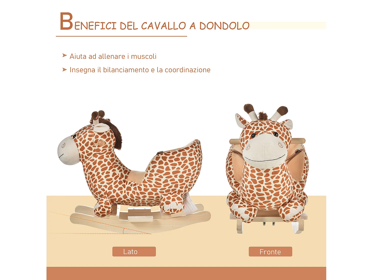 Cavallo a dondolo giraffa per i bambini in legno marrone