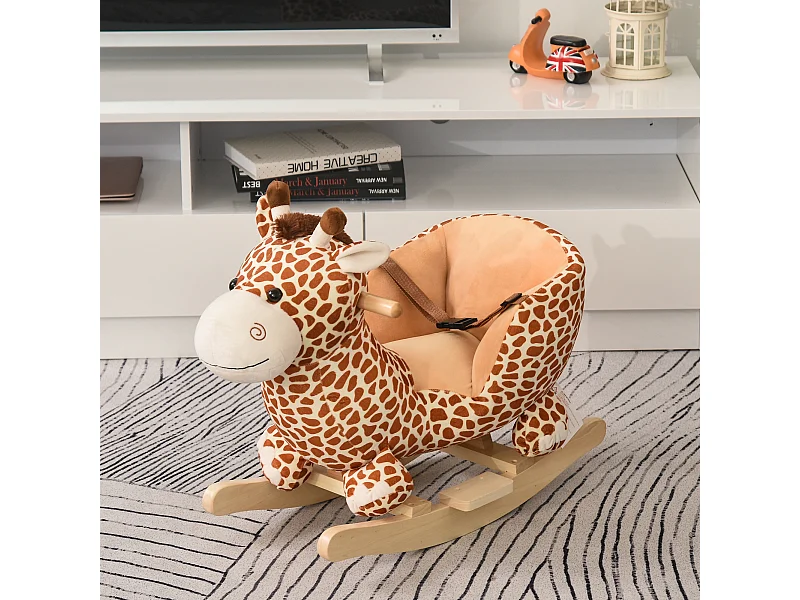 Cavallo a dondolo giraffa per i bambini in legno marrone