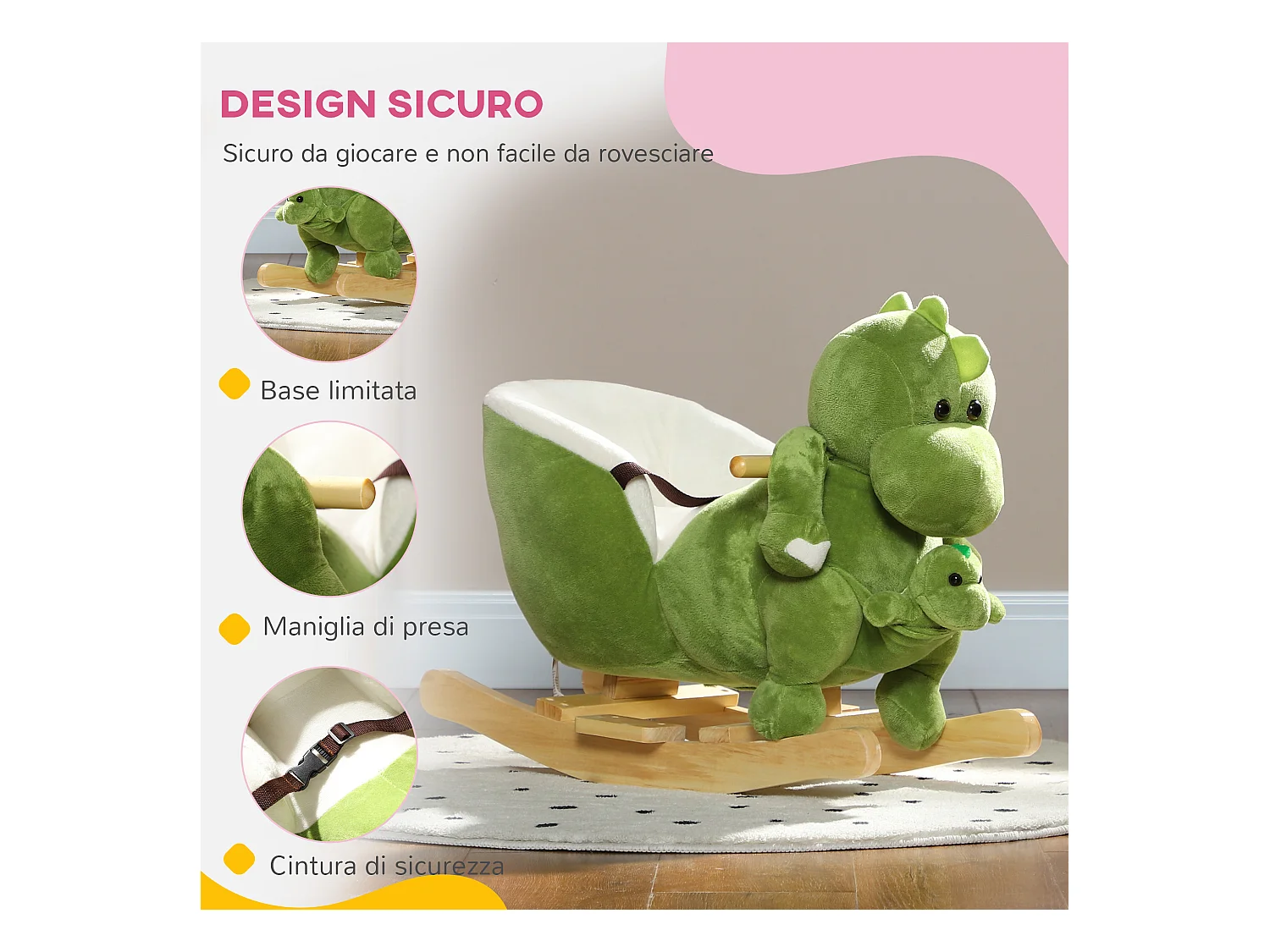 Cavallo a dondolo per bambini 18-36 mesi a dinosauro con suoni verde