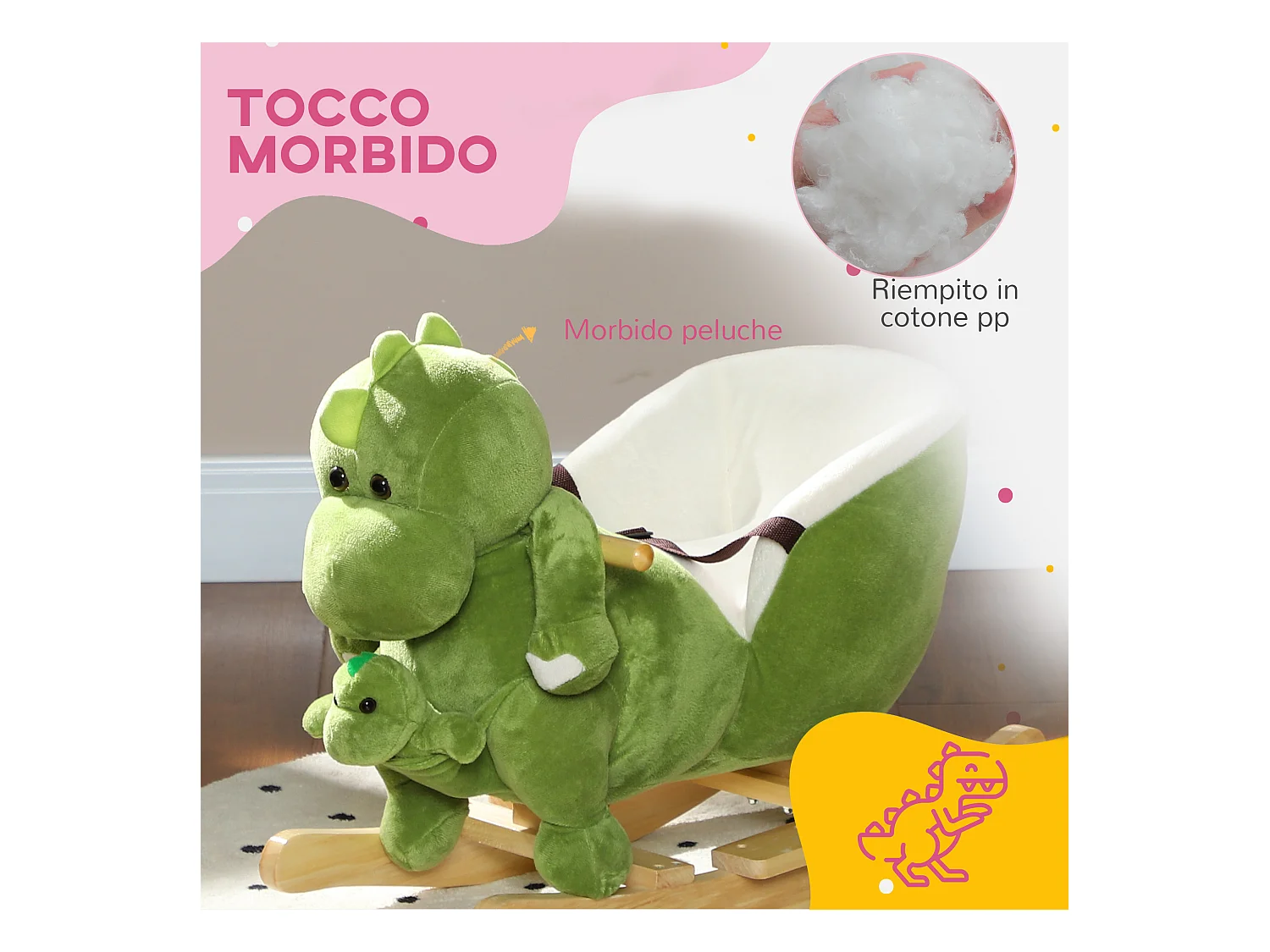 Cavallo a dondolo per bambini 18-36 mesi a dinosauro con suoni verde