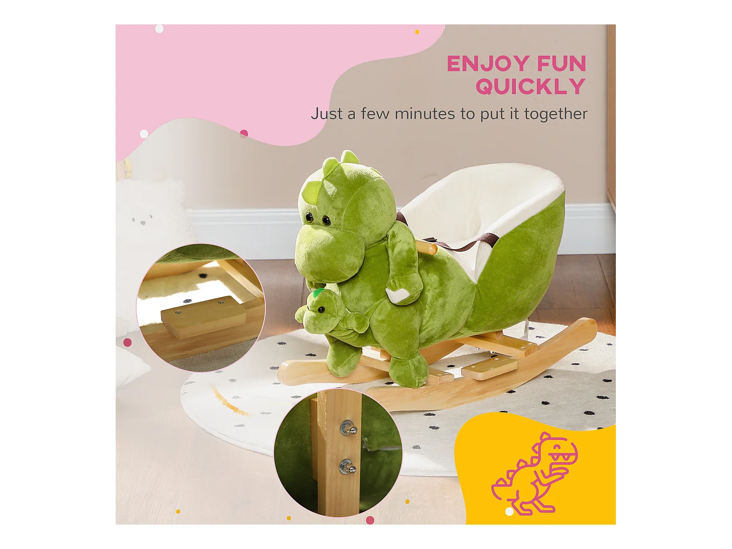 Cavallo a dondolo per bambini 18-36 mesi a dinosauro con suoni verde