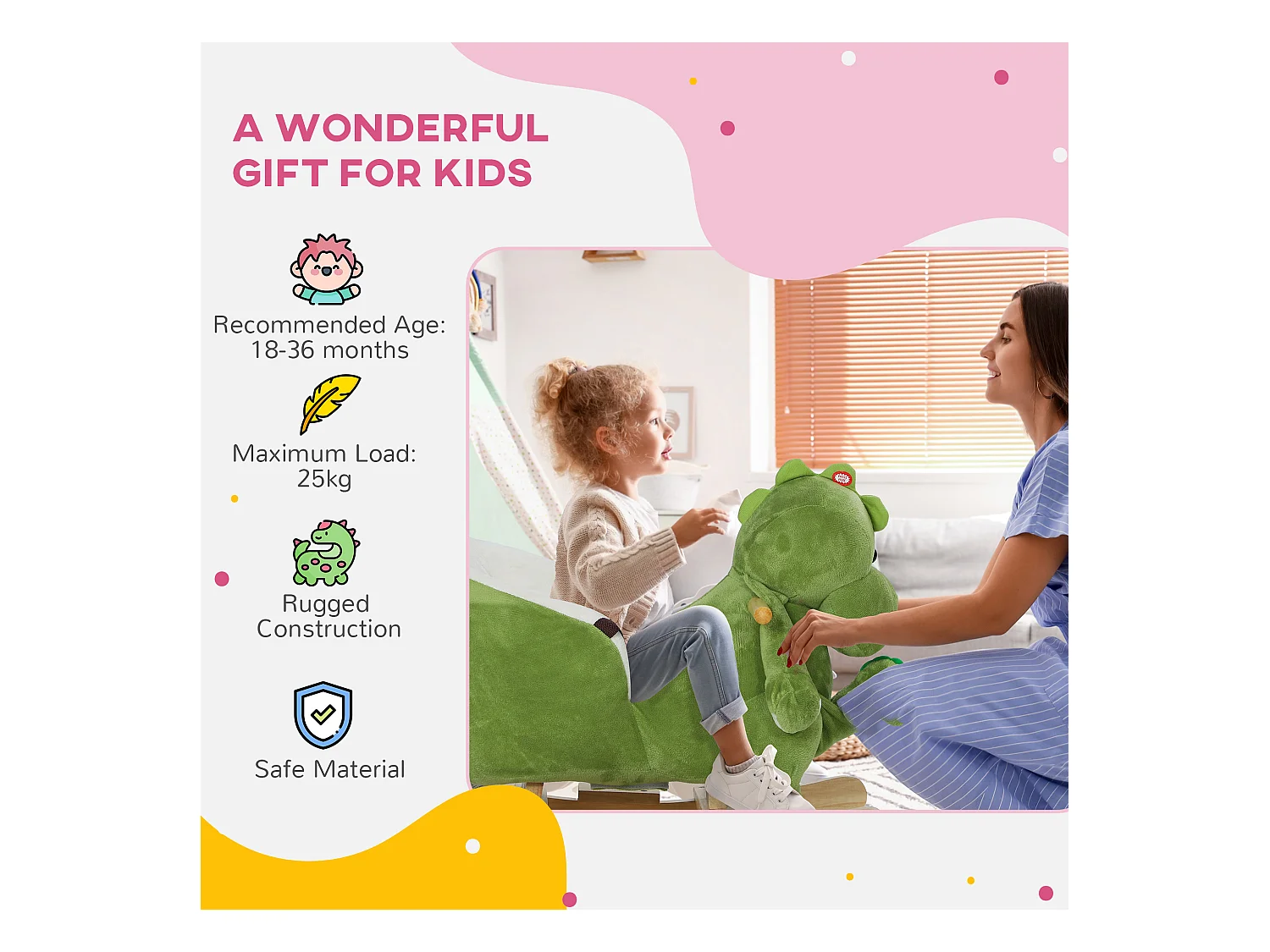 Cavallo a dondolo per bambini 18-36 mesi a dinosauro con suoni verde