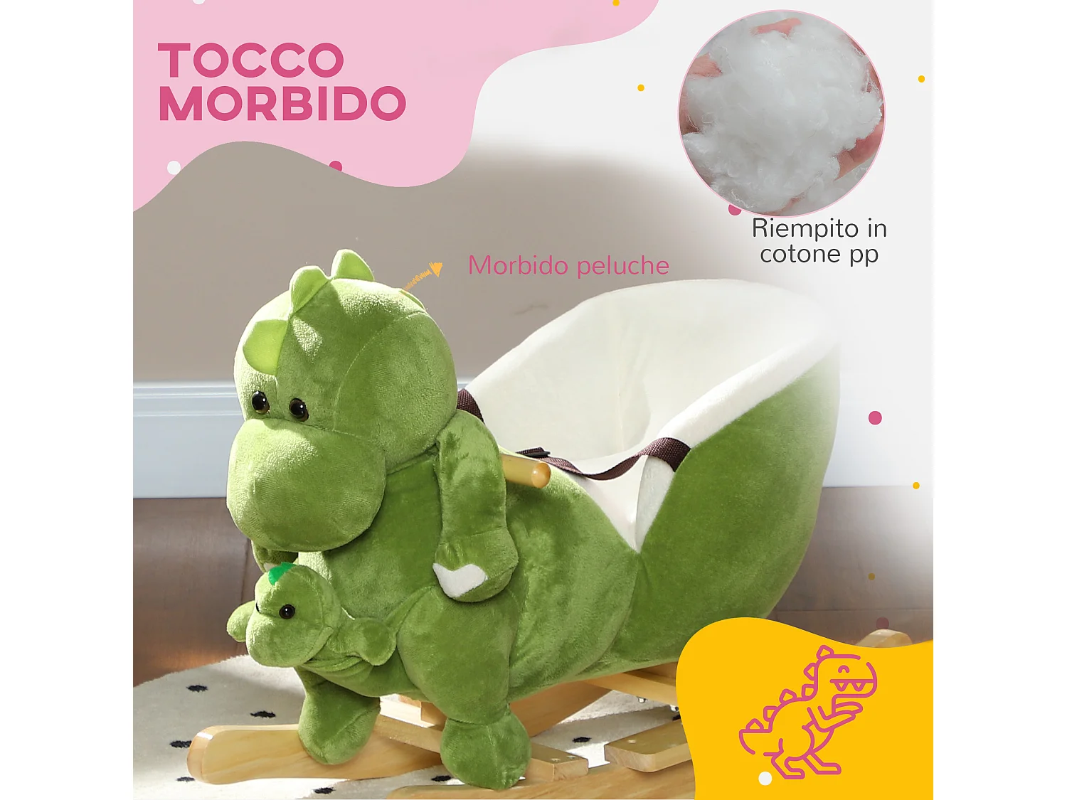 Cavallo a dondolo per bambini 18-36 mesi a dinosauro con suoni verde