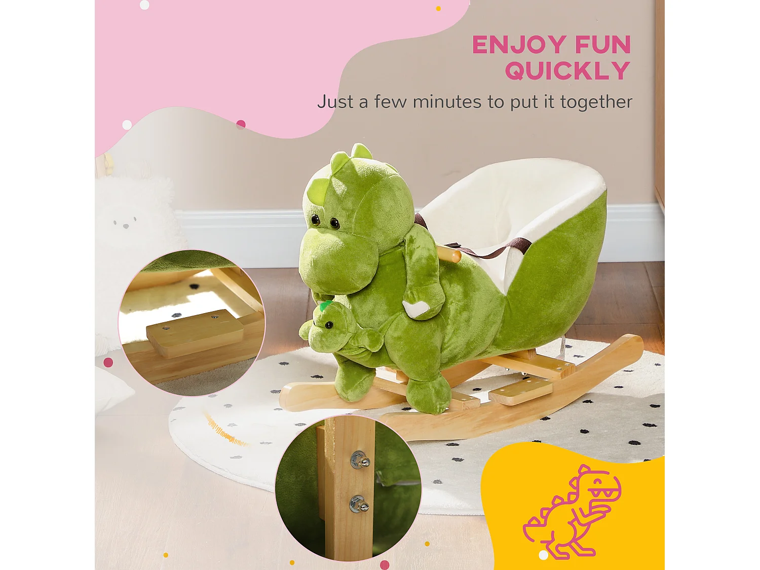 Cavallo a dondolo per bambini 18-36 mesi a dinosauro con suoni verde