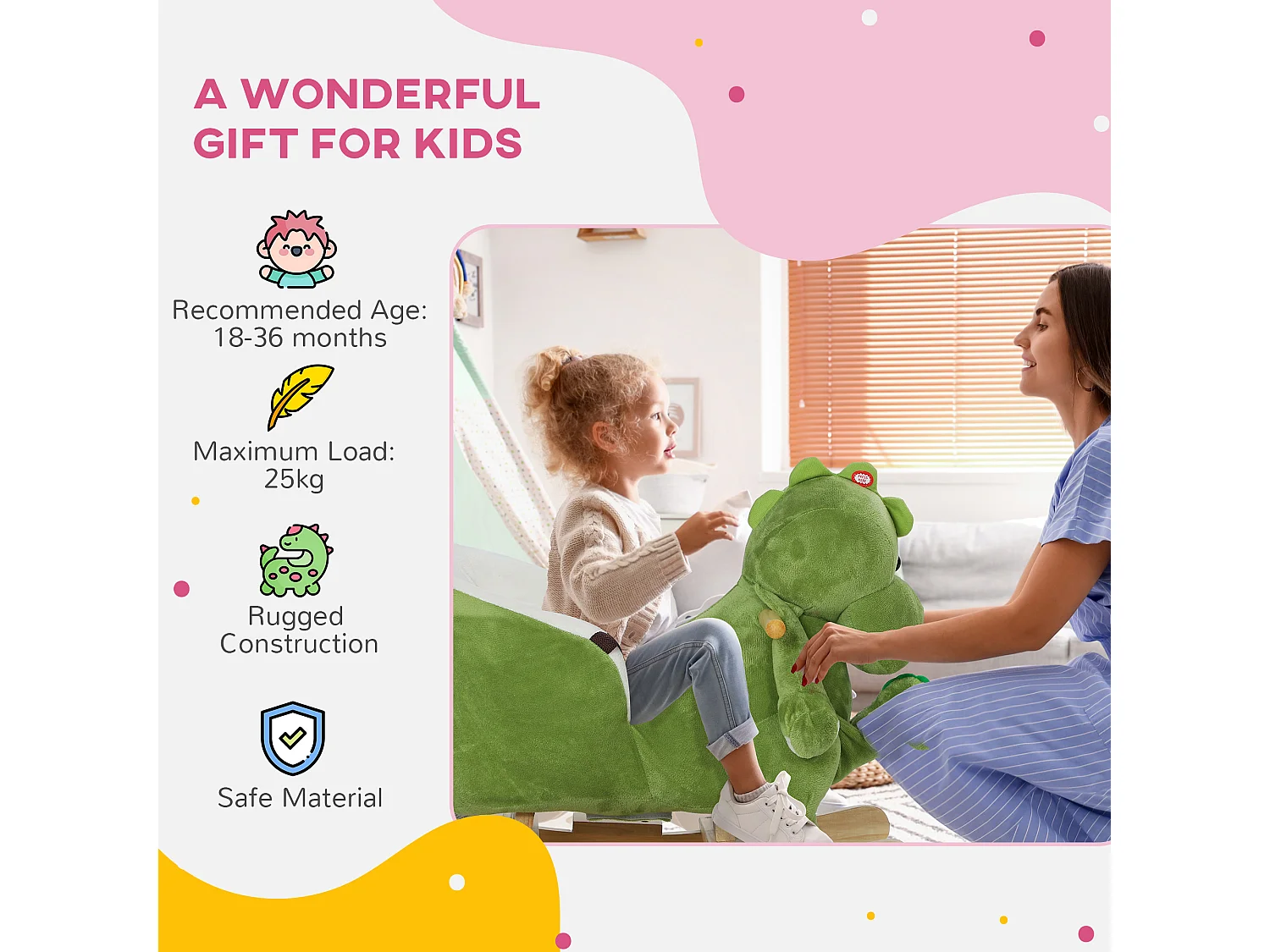 Cavallo a dondolo per bambini 18-36 mesi a dinosauro con suoni verde