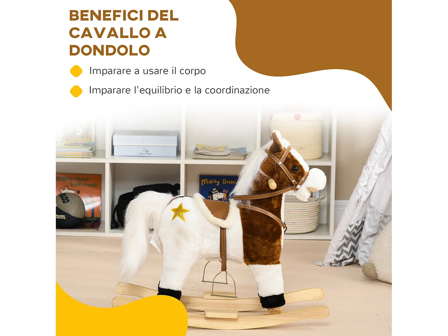 Cavallino a dondolo peluche con suoni marrone