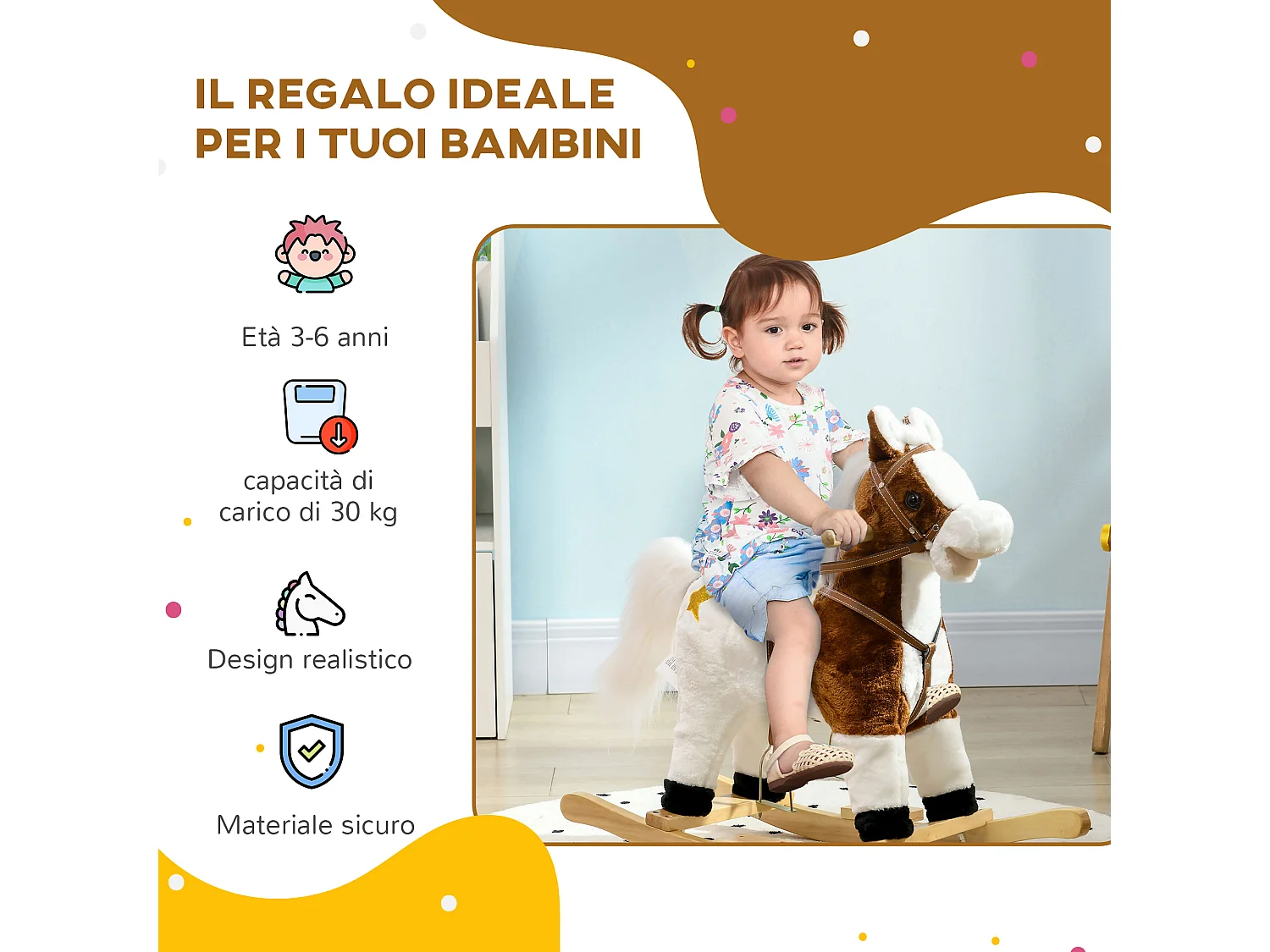 Cavallino a dondolo peluche con suoni marrone