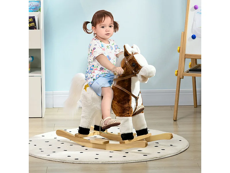 Cavallino a dondolo peluche con suoni marrone