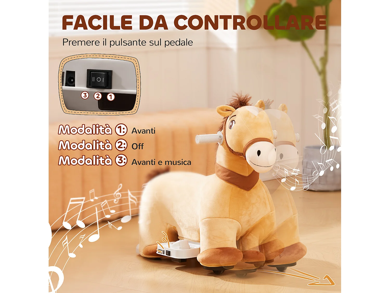Cavallo cavalcabile elettrico per bambini 18-36 mesi con musica